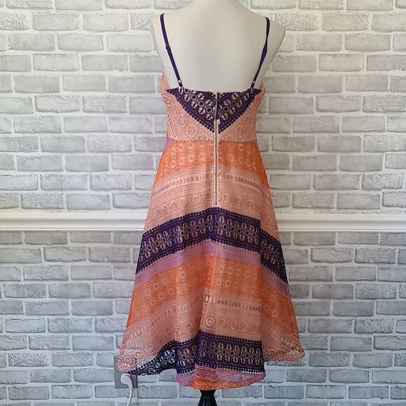 Anthropologie Maeve Lace Summer Cottage Midi Dress 10 Feminine Orange Pink Purpl - Picture 3 of 10